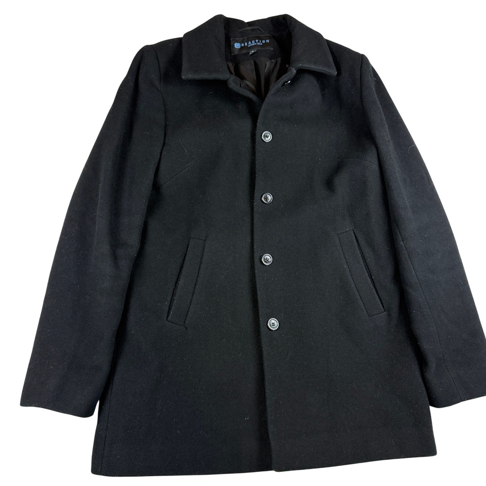 Kenneth Cole Reaction Womens Black Wool Blend Button Front Car Coat Size 14